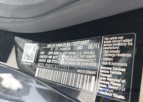 2012 Mercedes-Benz Cls 550 из США, поврежденный, VIN WDDLJ7DB5CA012311